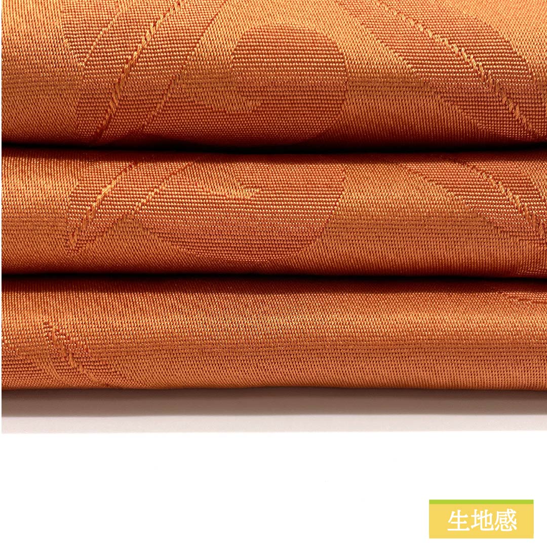 半幅帯 ポリエステル 紅鬱金色(べにうこんいろ) 撫子 花柄 矢絣 幾何学模様 古典柄 帯丈384cm 橙系 Sランク 1125001182326