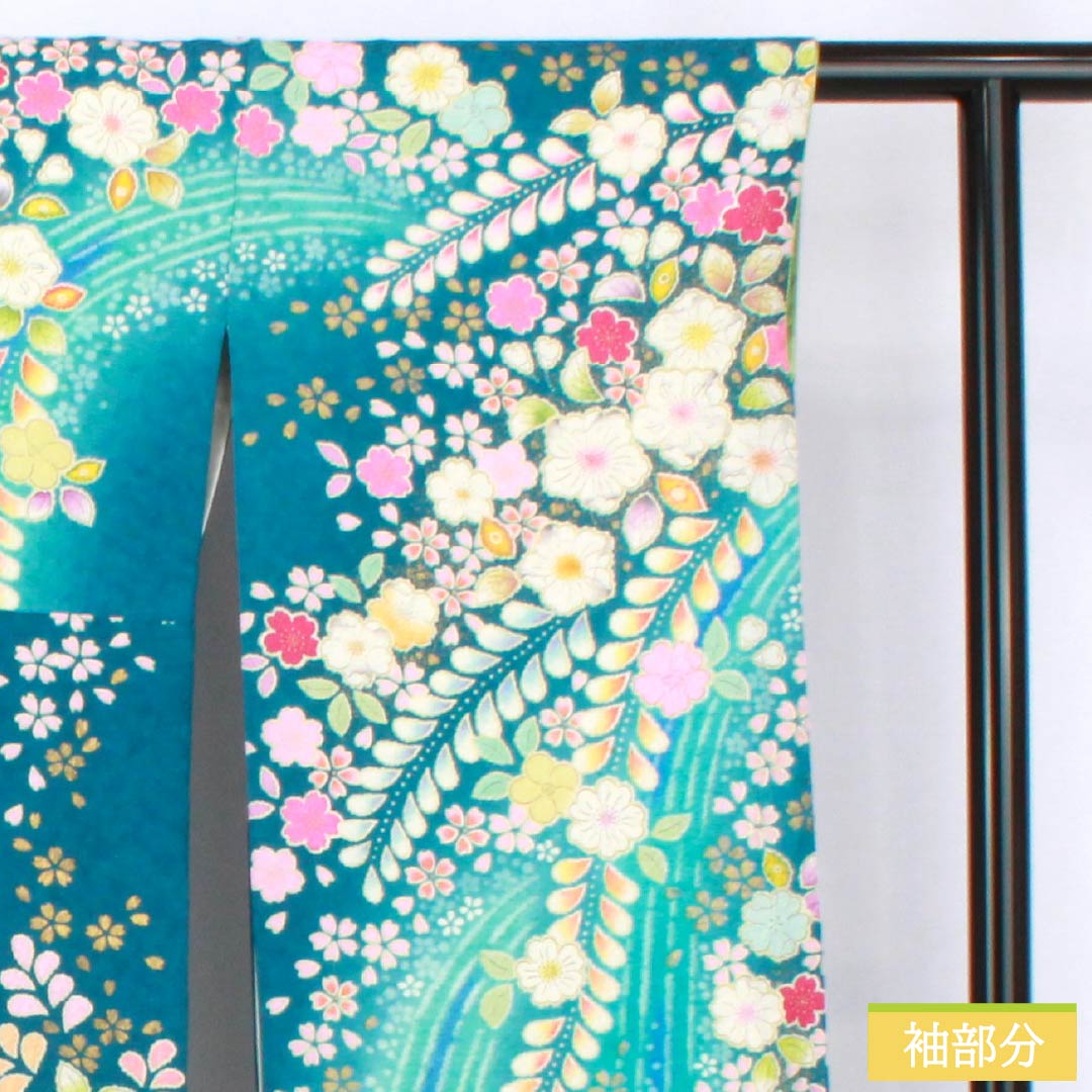 振袖 正絹 Sランク 身丈154cm 裄丈68cm 袷 孔雀青色(くじゃくあおいろ) 京友禅 銀通し 辻ヶ花 作家物 ハジックガード 青系 1113002732217