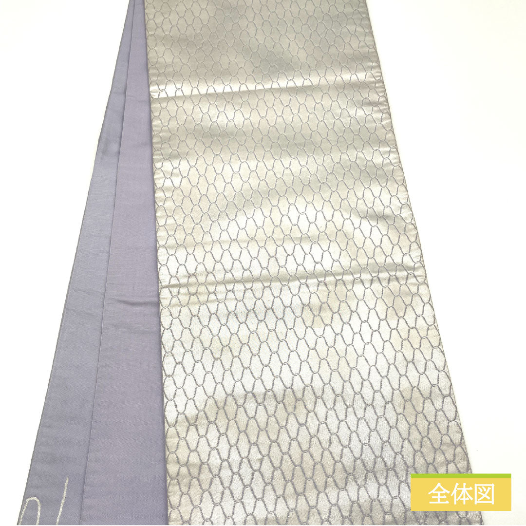 袋帯 正絹 Aランク 白藤色(しらふじいろ) 唐織 桜 梅 帯丈424cm ポイント柄 フォーマル 紫系 1123016073320