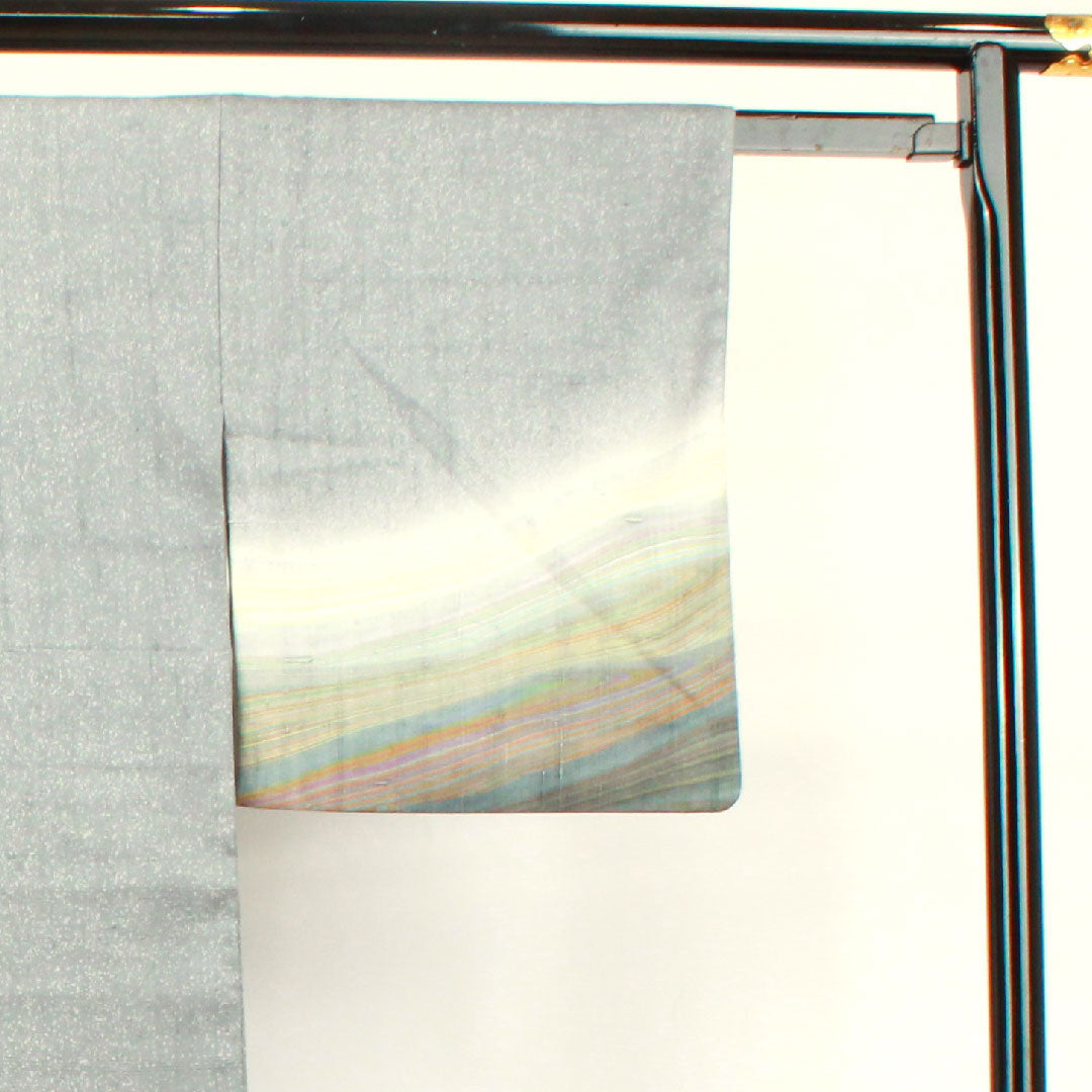 Homongi, lined, length 160cm, sleeve length 68cm, lead color, pongee fabric, abstract pattern, pure silk, A rank, gray, 1112002343422