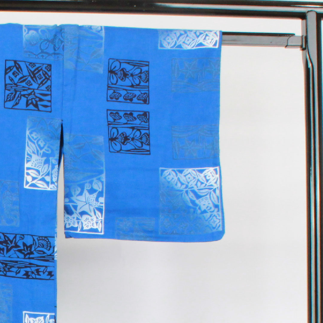 浴衣 碧瑠璃色 抽象模様 木綿 Sランク 単衣 身丈159cm 裄丈66.5cm 青系 1118002422317