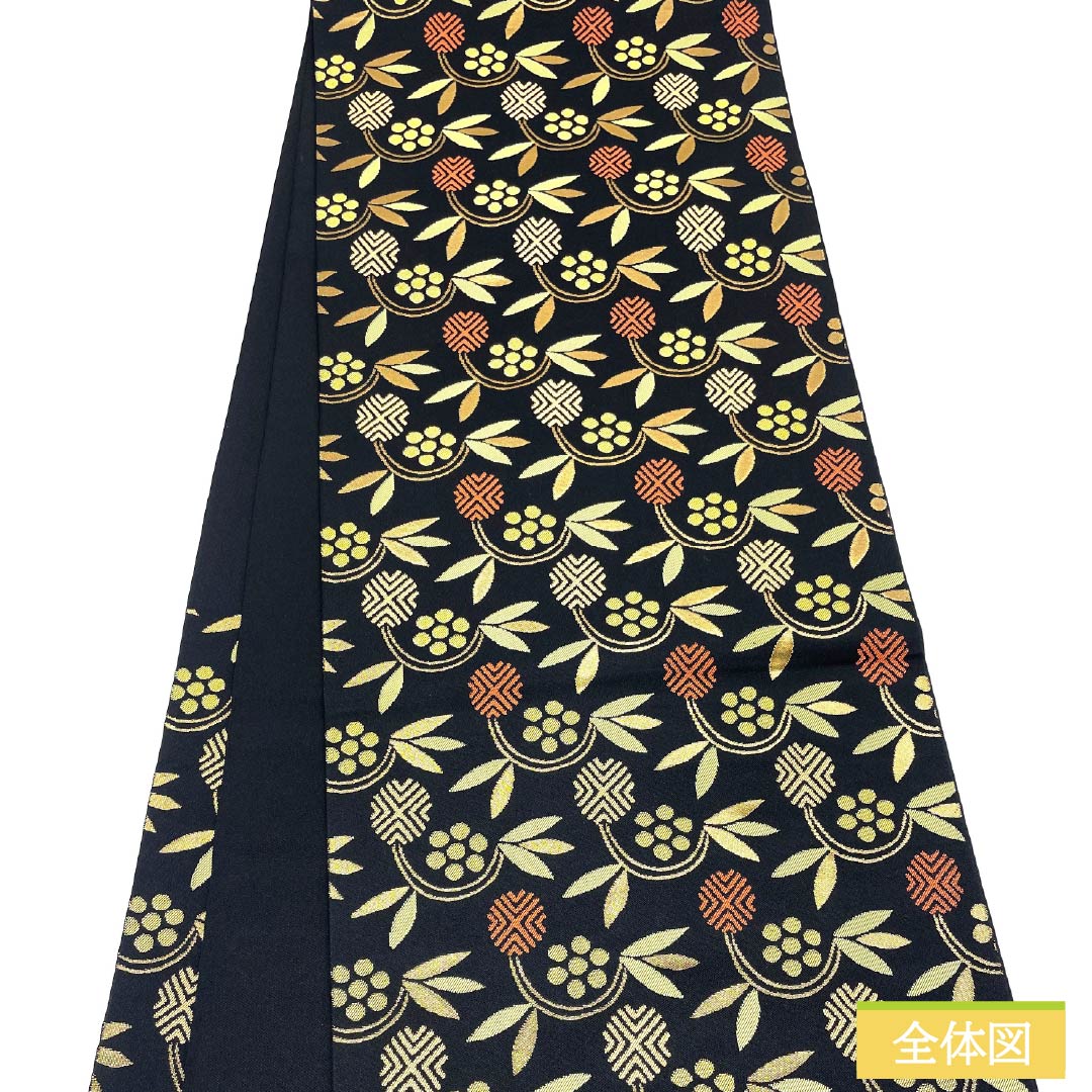 袋帯 正絹 天神からくさ 帯丈436cm Sランク 六通 カジュアル 黒系 1123012742310