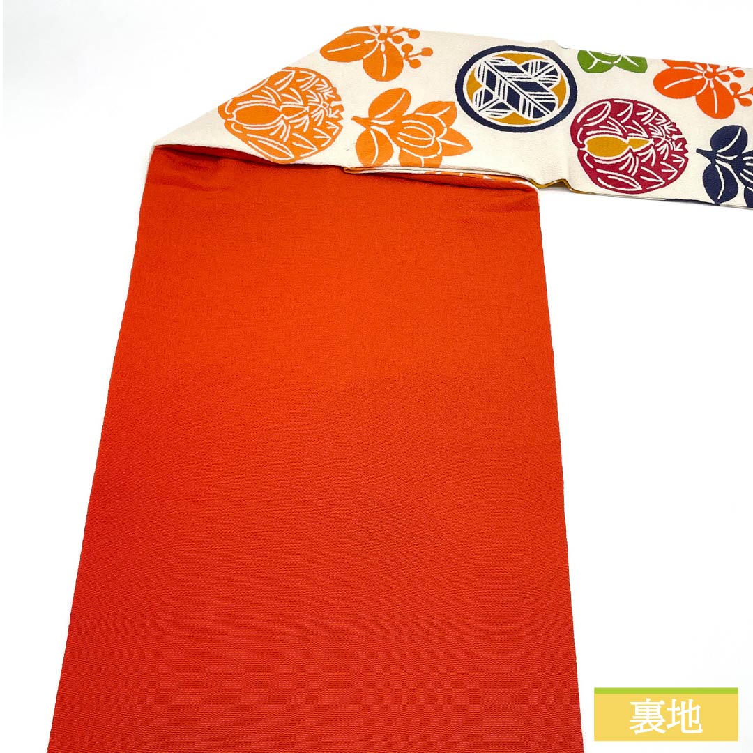 名古屋帯 胡粉色(ごふんいろ) 型染 ちりめん地 丸に紋 帯丈354cm 正絹 Aランク ポイント柄 カジュアル クリーム系 1124008163315 名古屋仕立て