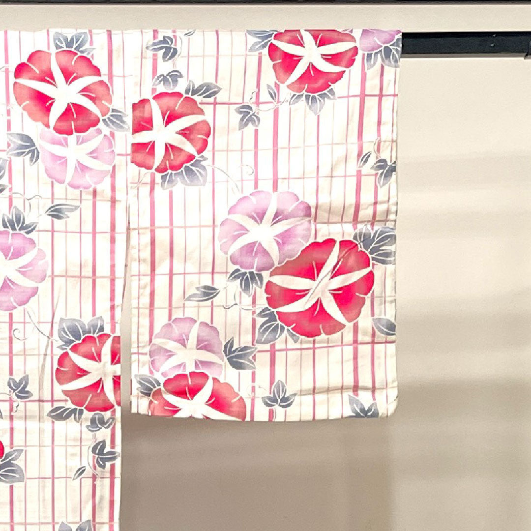 Yukata Morning Glory Check Cotton S Rank Single Layer Length 162.5cm Sleeve Length 65cm White 1118001512411