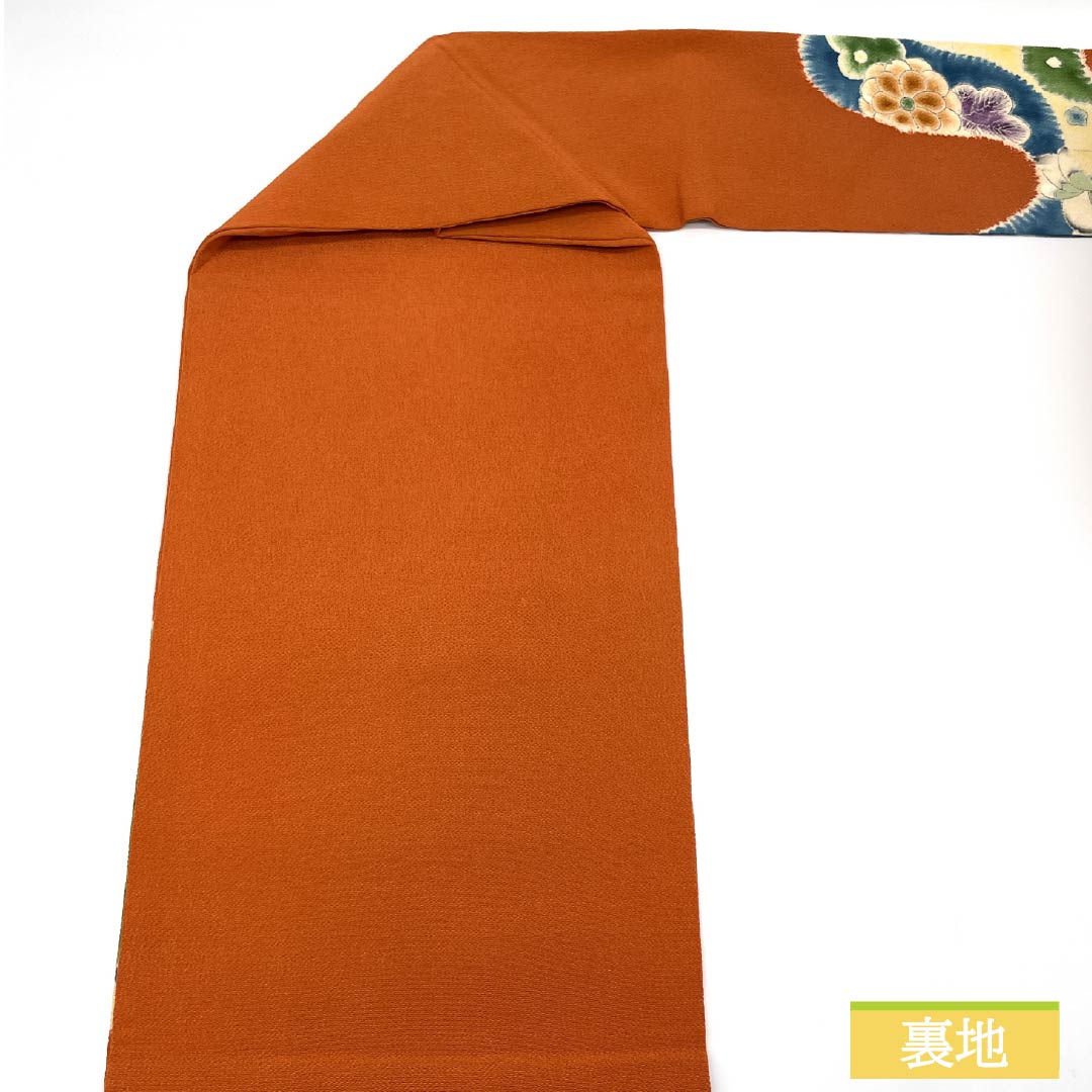 名古屋帯 赭色(そおいろ) ちりめん地 辻ヶ花 帯丈362cm 正絹 Aランク ポイント柄 セミフォーマル 橙系 1124008043326 名古屋仕立て