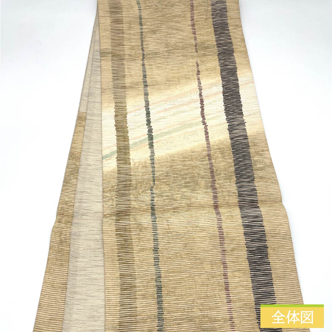 袋帯 正絹 東京白茶色(とうきょうしらちゃいろ) 引箔 手もみ引箔 ふくろう 帯丈456cm Sランク ポイント柄 カジュアル ベージュ系 1123012752425