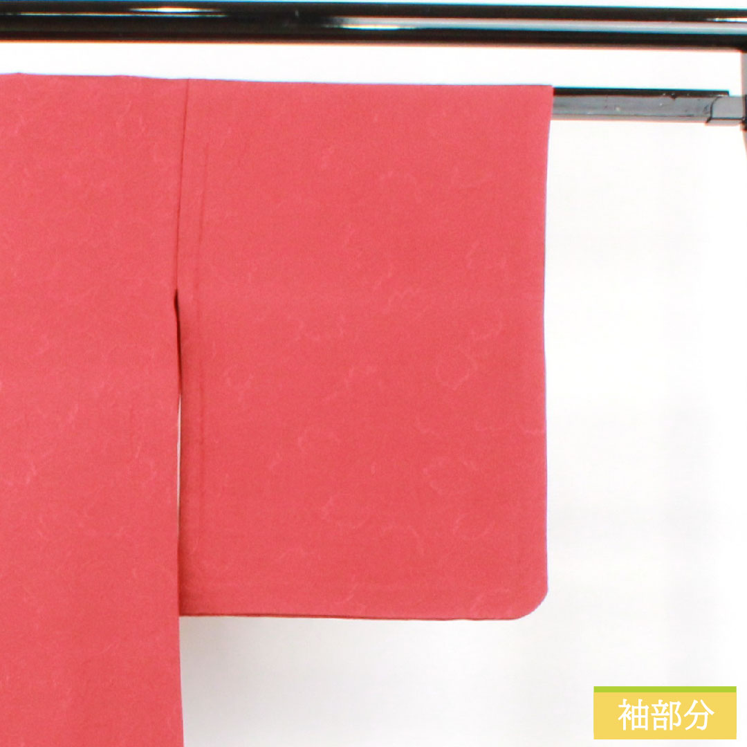 色無地 正絹 身丈158cm 裄丈65.5cm 真紅色(しんくいろ) 葉っぱ模様 蔦 単衣 Aランク 赤系 1114001503312