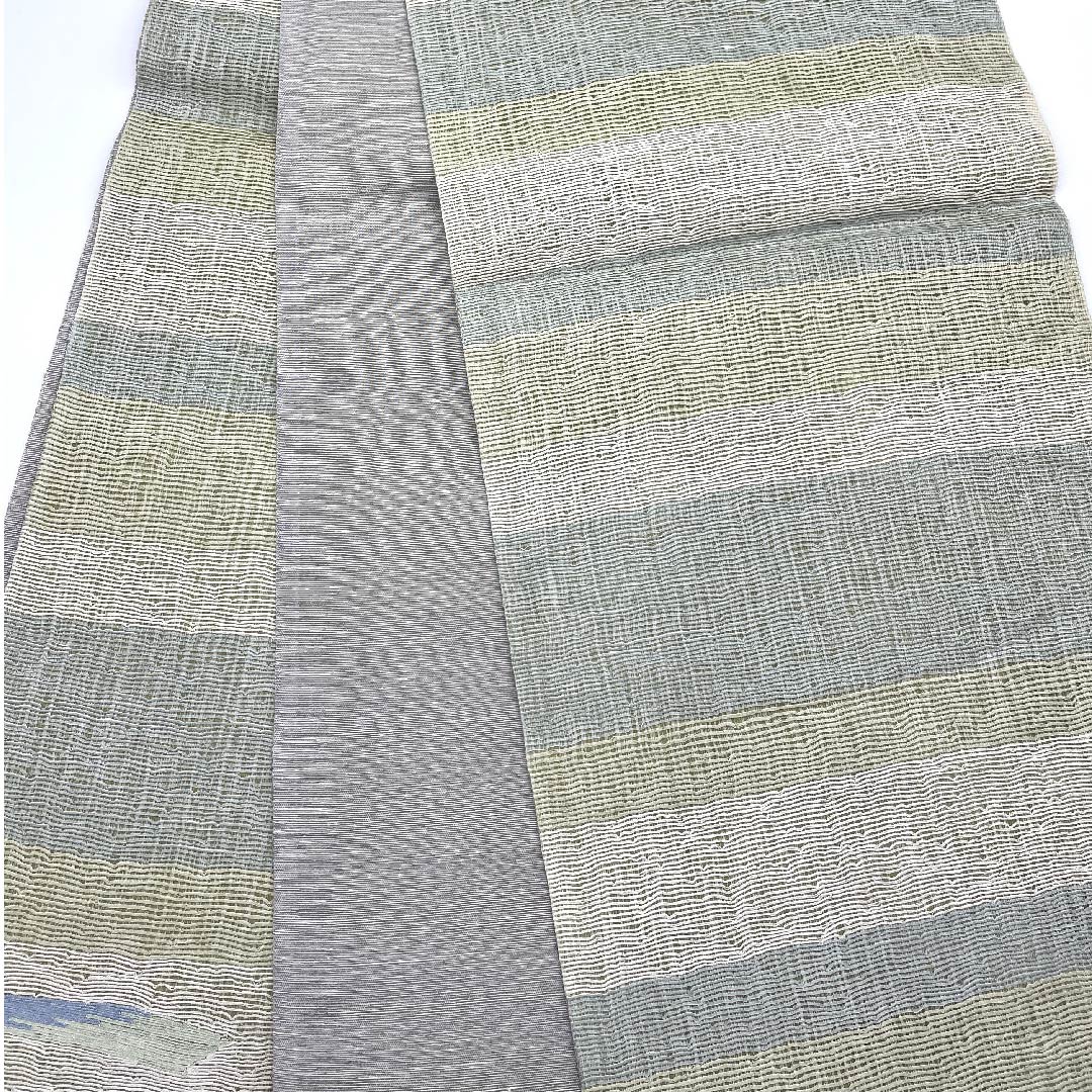 袋帯 青磁色(せいじいろ) 夏帯 横段 抽象模様 帯丈440cm 正絹 Aランク ポイント柄 カジュアル グラデーション系 1123007383399