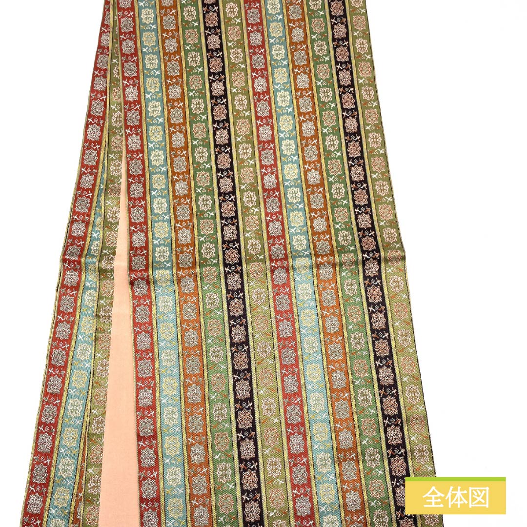 Nagoya obi, pure silk, Tatsumura Art Textiles, Karahana double bird long spotted brocade pattern, obi length 350cm, S rank, full length, semi-formal, gradation style, 1124007142399, open tailoring