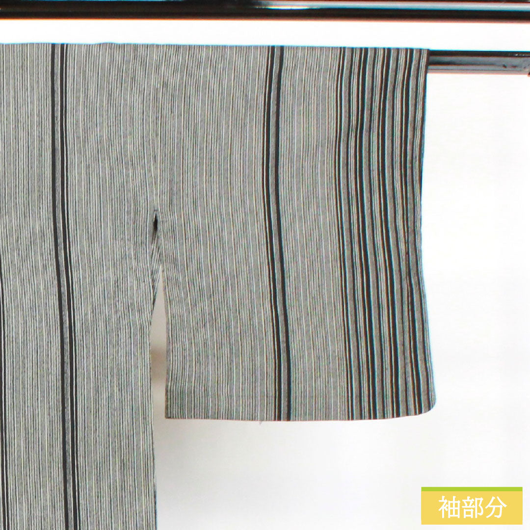 紬 正絹 身丈165.5cm 裄丈65cm 縞 Sランク 単衣 モノトーン 1116003692527