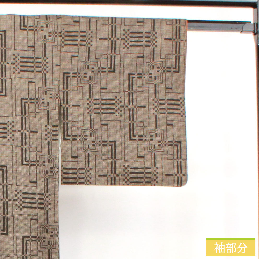 Silk pongee, Length 154.5cm, Sleeve length 63cm, Oshima pongee, Warp and weft ikat, Geometric pattern, A rank, Lined, Black, 1116003563210