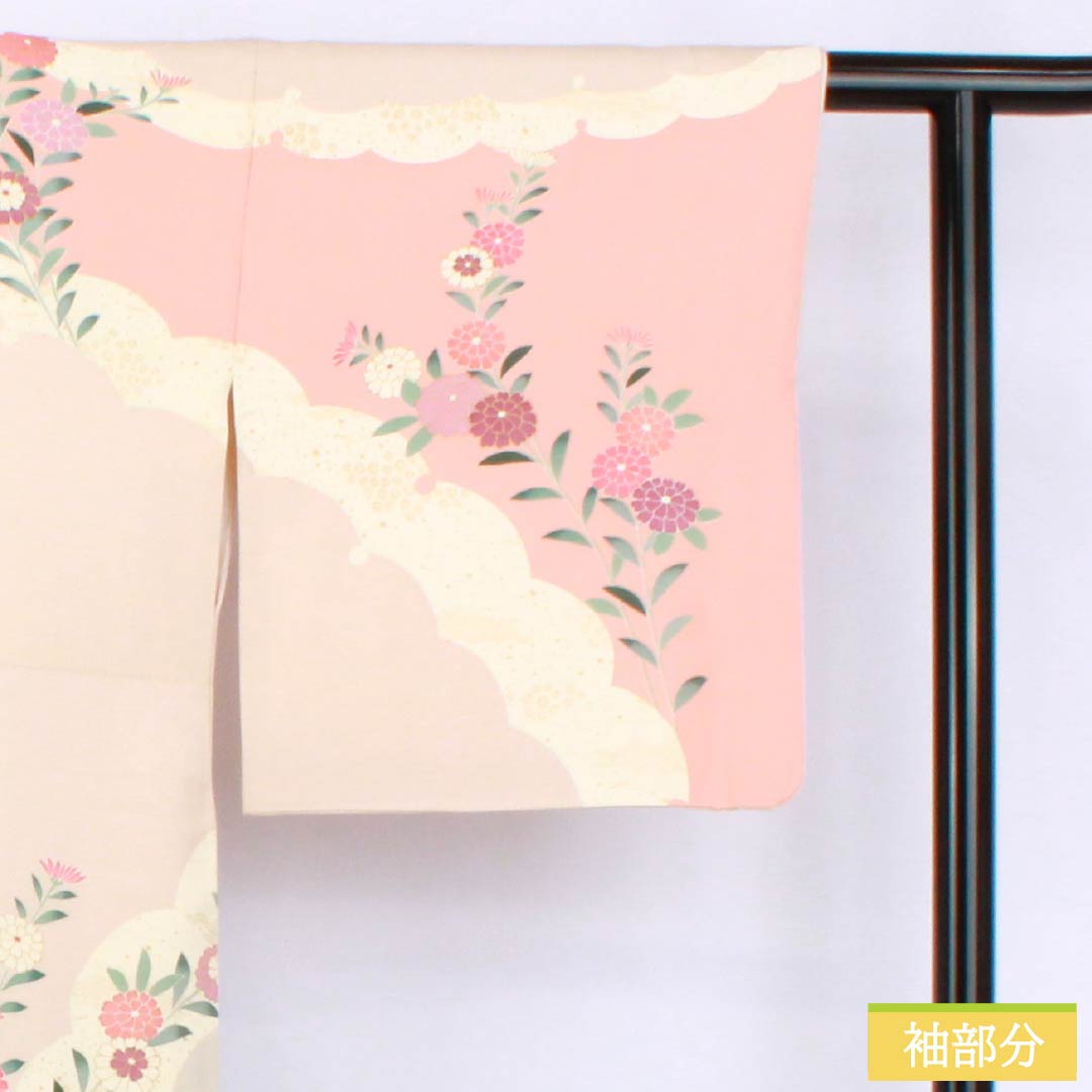 訪問着 正絹 Aランク 袷 身丈159.5cm 裄丈66cm 東雲色(しののめいろ) 京友禅 菊 紗綾形 ピンク系 1112007353313