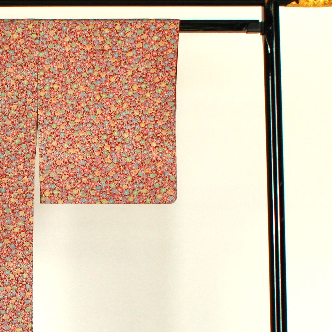 小紋 身丈156.5cm 裄丈61cm 袷 梅模様 ポリ Sランク 茶系 1115000832314