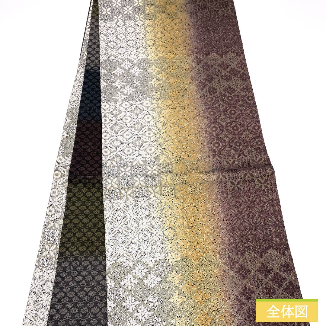 袋帯 正絹 七宝 花菱 帯丈450cm Sランク 全通 セミフォーマル グラデーション系 1123014852499