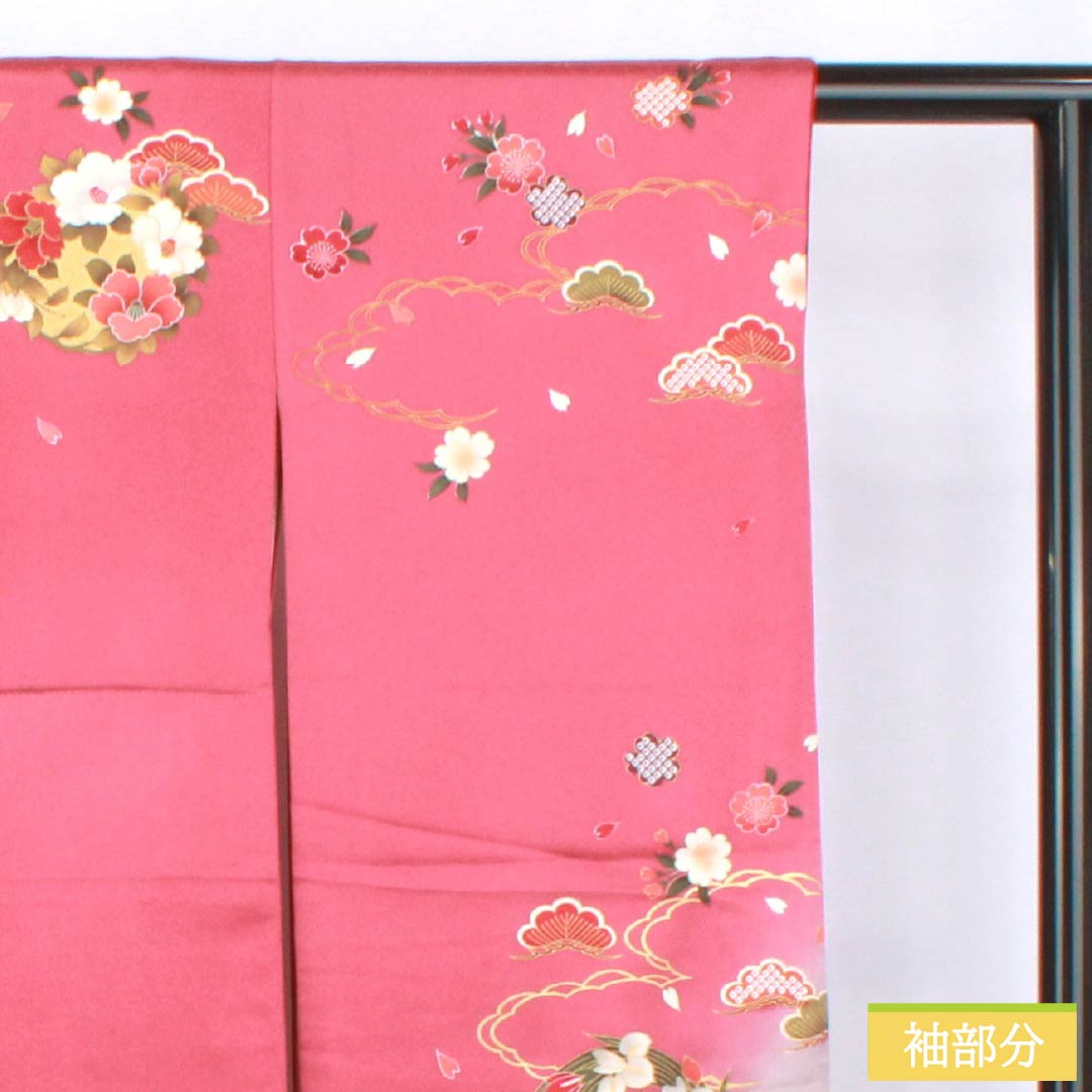 振袖 正絹 Aランク 身丈153.5cm 裄丈64cm 袷 紅鶸色(べにひわいろ) 京友禅 花丸文 牡丹 ソフトガード加工 ピンク系 1113002843213