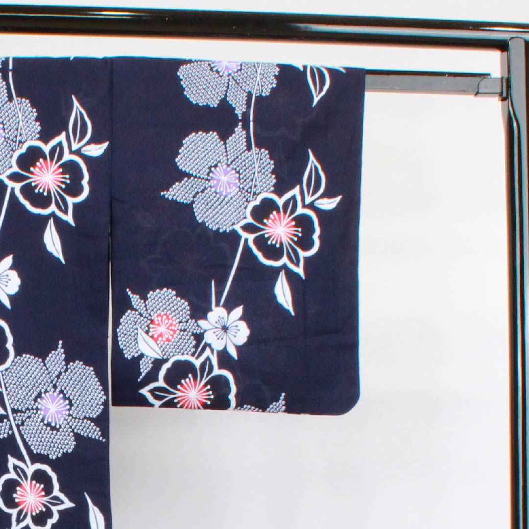 浴衣 濃紺色 桜木綿 Sランク 単衣 身丈154cm 裄丈64cm 紺系 1118004412218