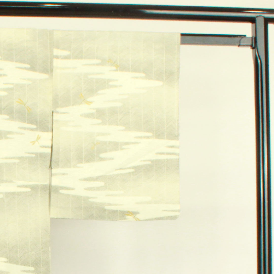 夏物 正絹 小紋 身丈155cm 裄丈62cm 乳白色(にゅうはくしょく) トンボ 道長取り 絽 Sランク クリーム系 1132000602315