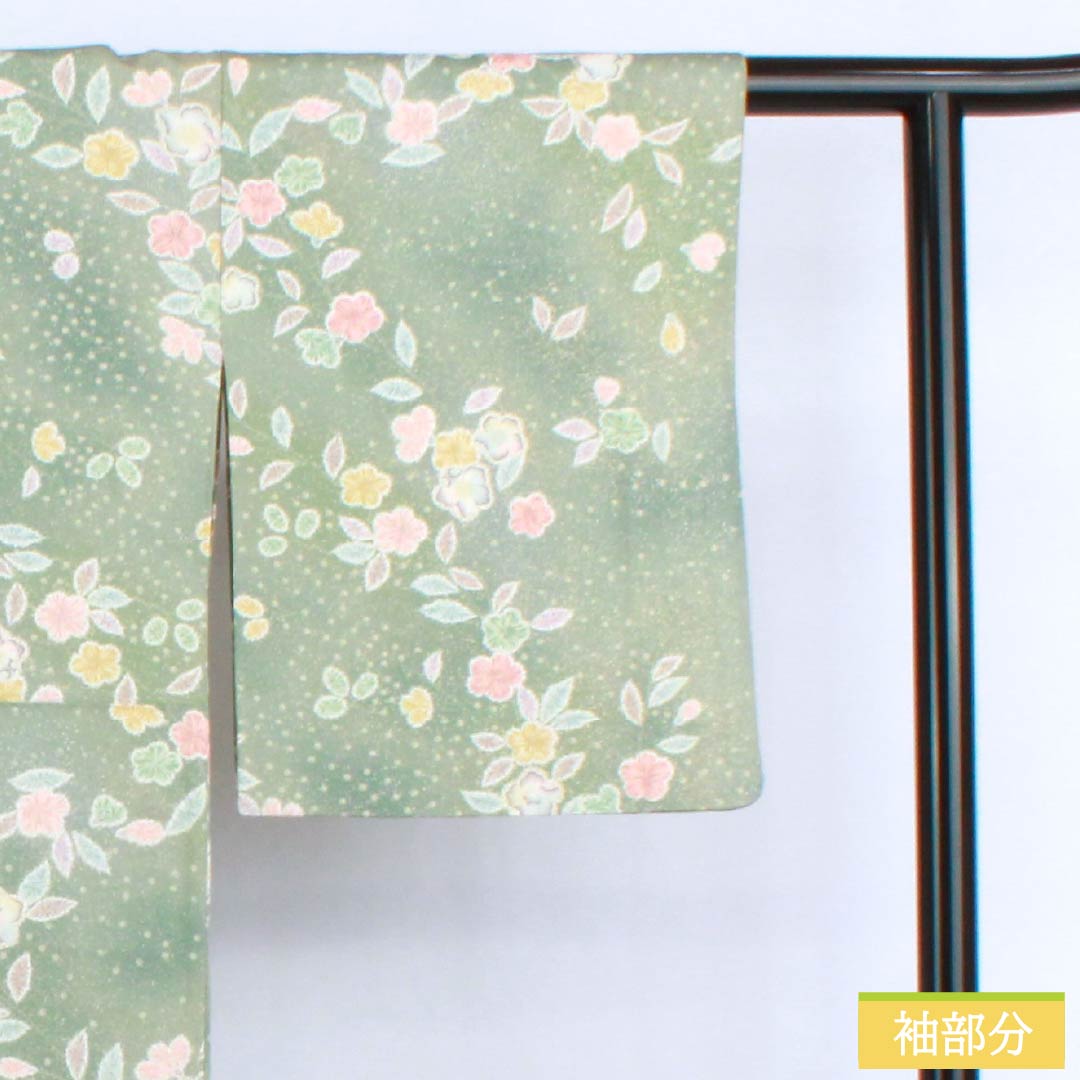 小紋 ポリエステル Sランク 身丈163.5cm 裄丈65cm 袷 裏葉色(うらはいろ) 京友禅 辻ヶ花 緑系 1115006822419