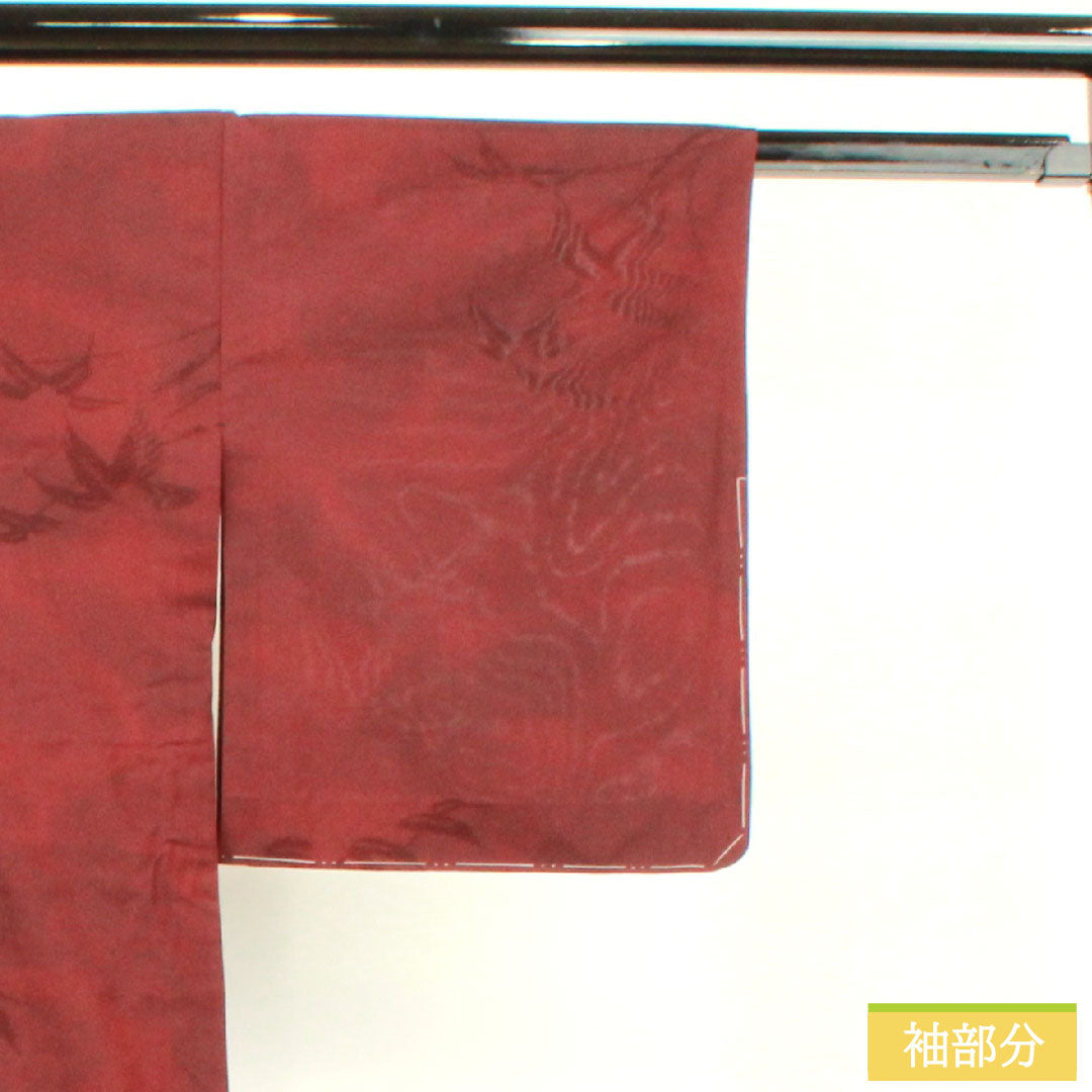 夏物 正絹 小紋 身丈156cm 裄丈62.5cm 暗紅色(あんこうしょく) 紋紗 笹 紗 Sランク 赤系 1132001902312