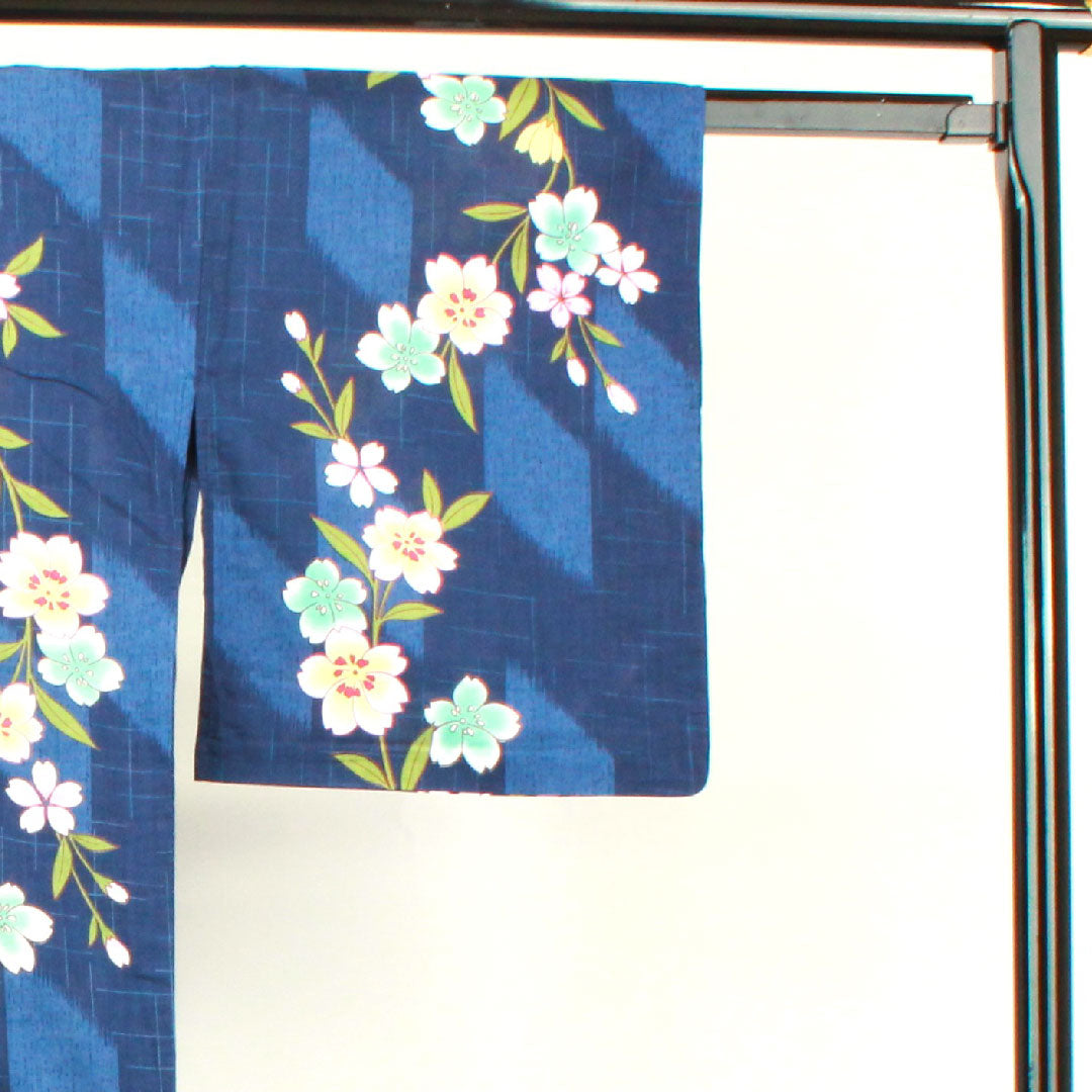 浴衣 紺瑠璃色 桜 木綿 Sランク 単衣 身丈166.5cm 裄丈65cm 紺系 1118002002518