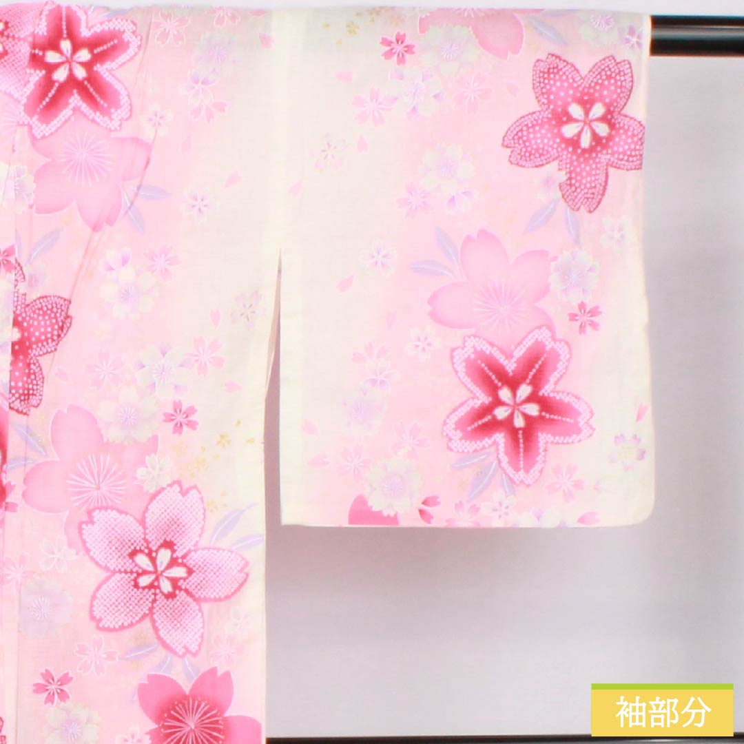 浴衣 木綿 身丈165.5cm 裄丈65cm Aランク 単衣 ピンク系 浅紅色(あさべにいろ) 桜 ラメ 1118006123513