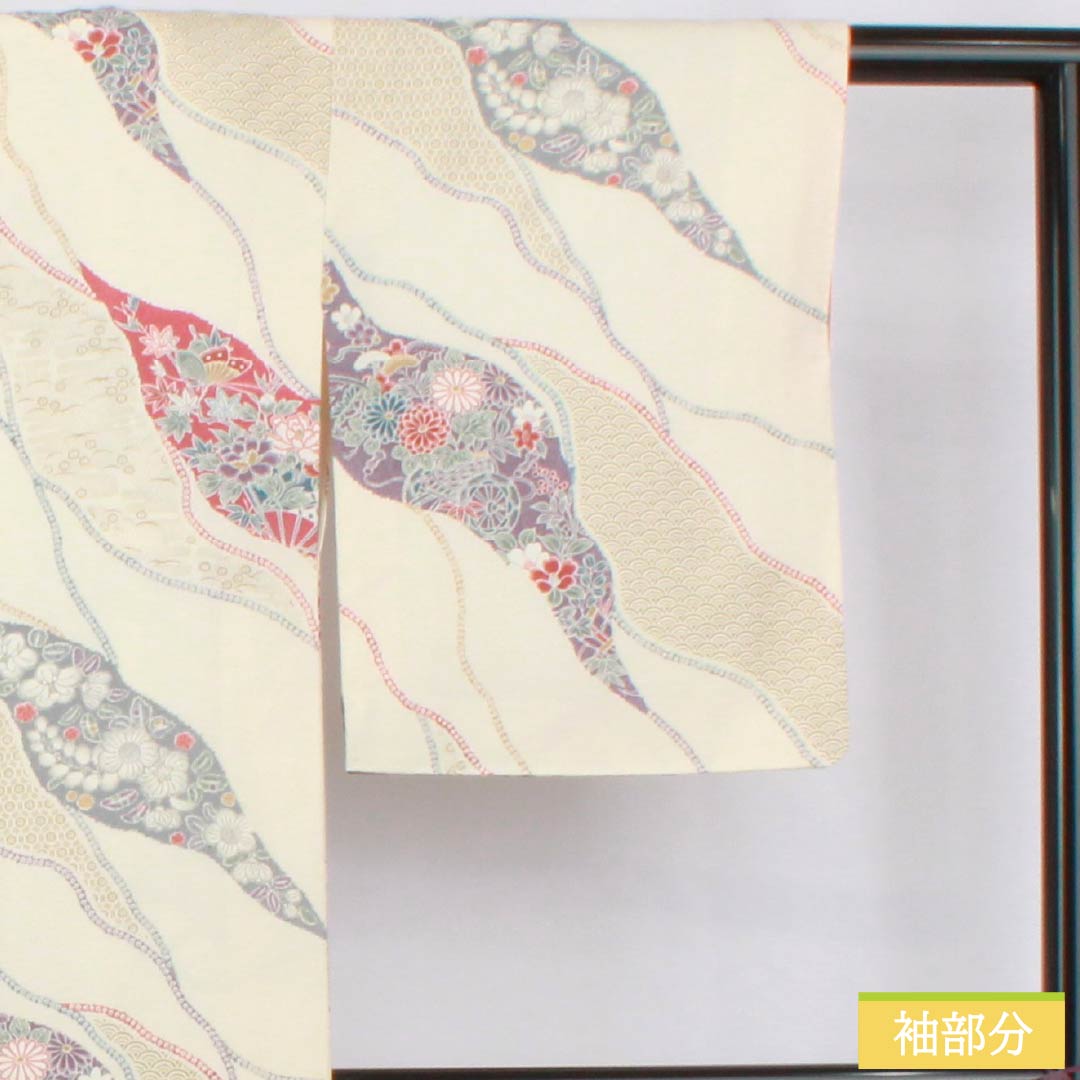 小紋 正絹 身丈158cm 裄丈63.5cm 袷 乳白色(にゅうはくしょく) 割付け 古典柄 Aランク 白系 1115005233311