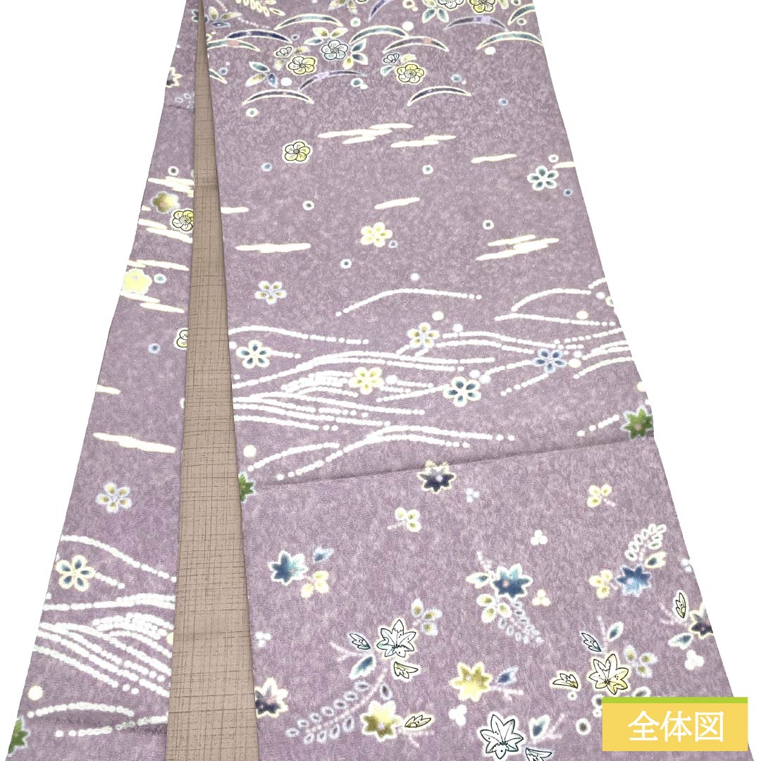袋帯 正絹 Sランク 薄紫色(うすむらさきいろ) 古典柄 辻が花 帯丈447cm ポイント柄 セミフォーマル 紫系 1123018242320