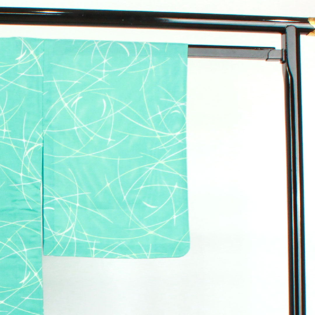 夏物 ポリエステル 小紋 身丈154.5cm 裄丈61.5cm 水浅葱色(みずあさぎいろ) 洗える着物 幾何学模様 絽 Sランク 水色系 1132001722224