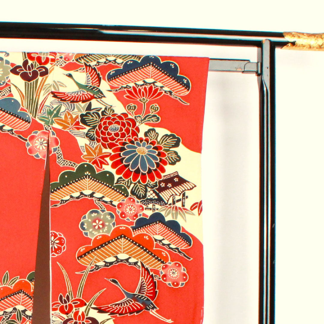 振袖 身丈168cm 裄丈67cm 袷 弁柄色 京紅型 小振袖 正絹 Sランク 赤系 1113000852512