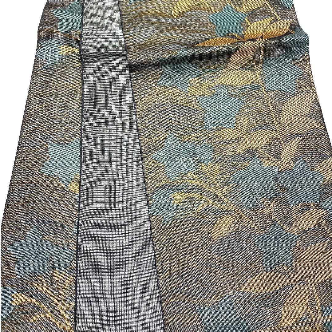 袋帯 黒鼠色(くろねずいろ) 夏帯 花模様 帯丈422cm 正絹 Aランク 全通 フォーマル 黒系 1123007323310