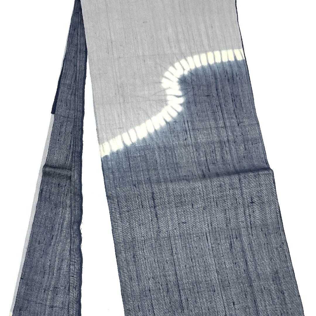 名古屋帯 鋼色 夏帯 紗 絞り 抽象模様 絞り 帯丈370cm 正絹 Aランク ポイント柄 カジュアル グラデーション系 1124004493399 開き仕立て