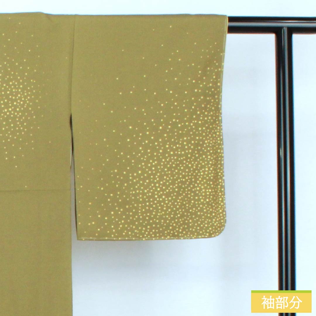 訪問着 正絹 Sランク 袷 身丈155cm 裄丈64cm 鶸茶色(ひわちゃいろ) 福田喜重 人間国宝 箔飛ばし 付下げ パールトーン加工 緑系 1112006462319