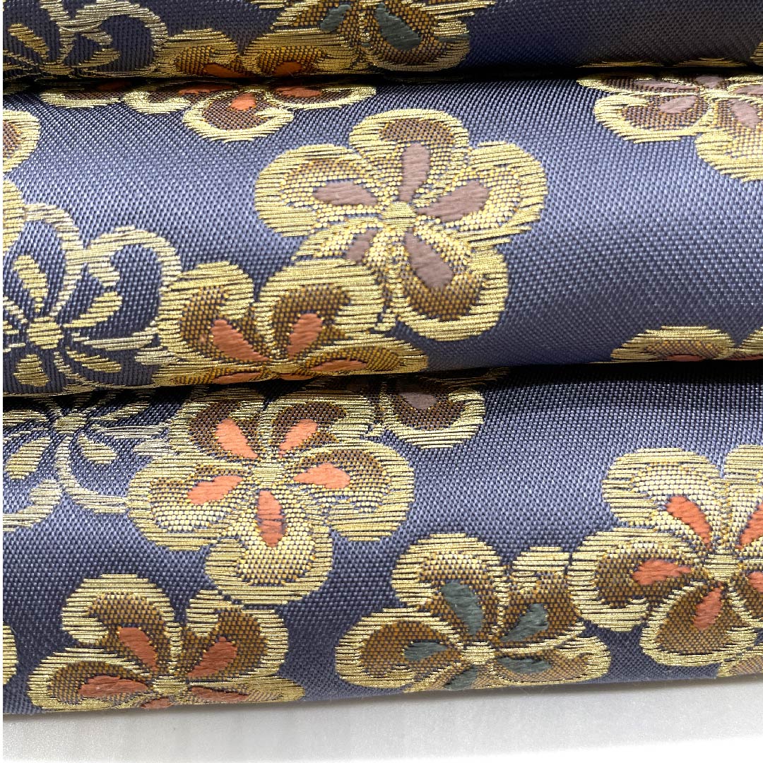 (未仕立)半幅帯 江戸納戸色(えどなんどいろ) 桜 新品未使用品 帯丈438cm 正絹 青系 NEWランク 1125000311917