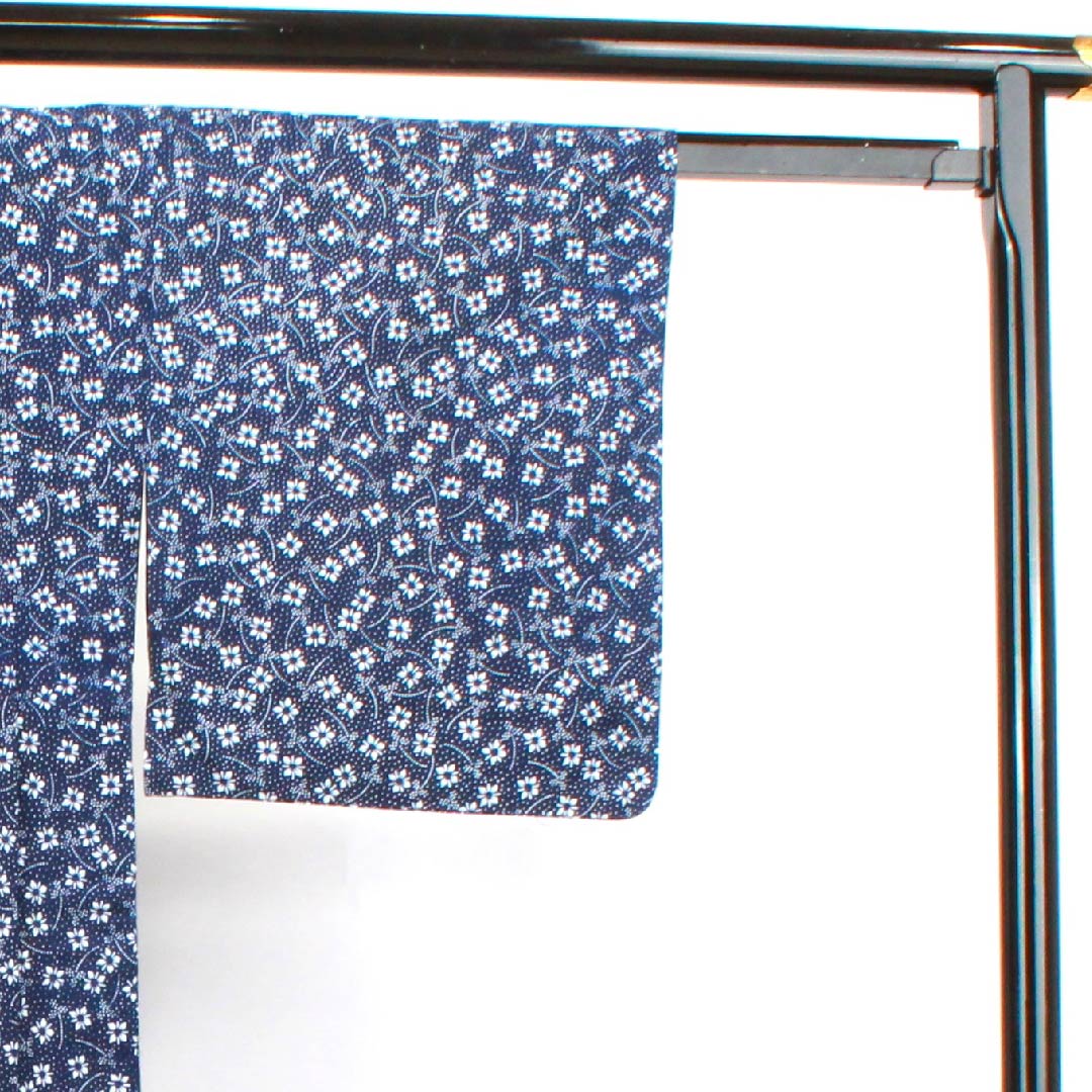 浴衣 濃紺色 花模様 木綿 Aランク 単衣 身丈152cm 裄丈63cm 紺系 1118004073218