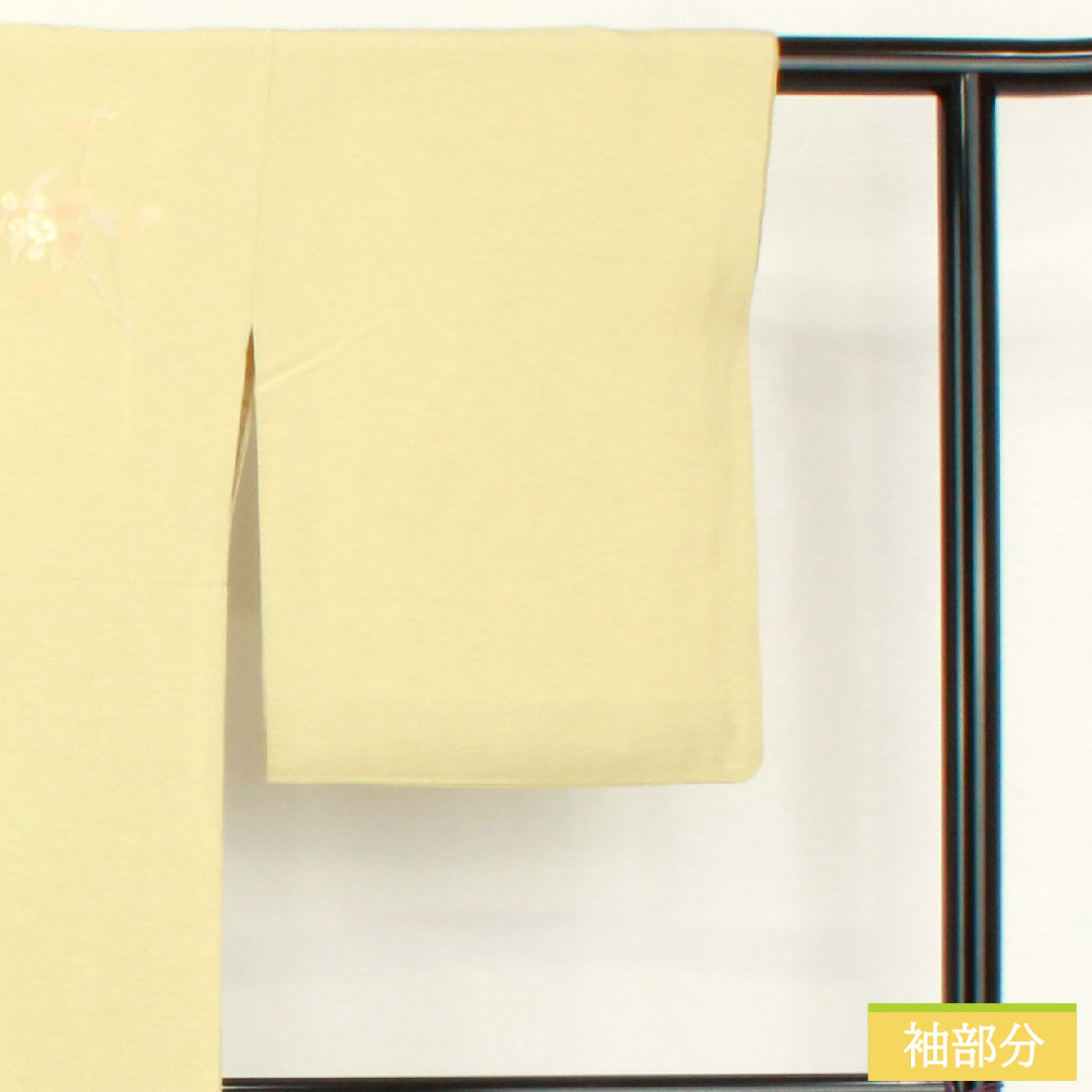 訪問着 正絹 袷 身丈151cm 裄丈61cm 硫黄色)いおういろ) 京友禅 草花模様 一つ紋 三ツ割藤 Aランク 緑系 1112005593219