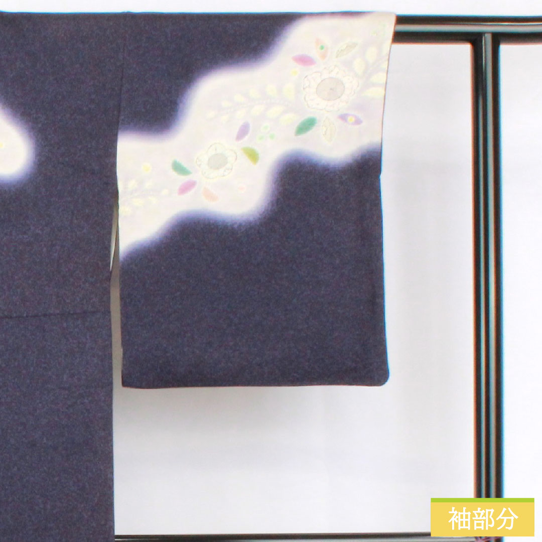 訪問着 正絹 袷 身丈154cm 裄丈63cm 鉄葡萄色(てつぶどういろ) 辻ヶ花 タタキ染 Aランク 紺系 1112005133218