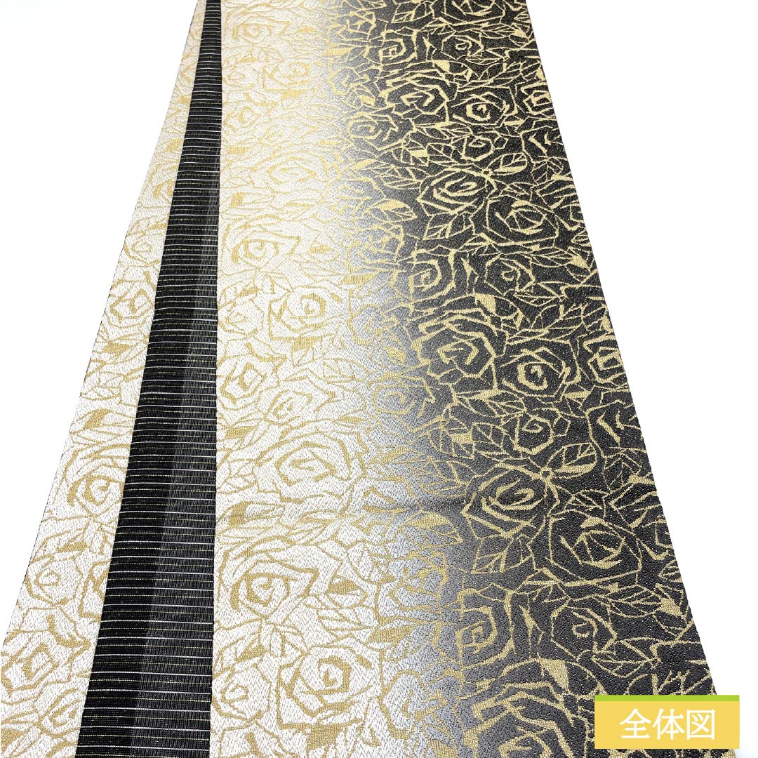 袋帯 正絹 引箔 薔薇 帯丈455cm Sランク 全通 フォーマル モノトーン 1123013342427