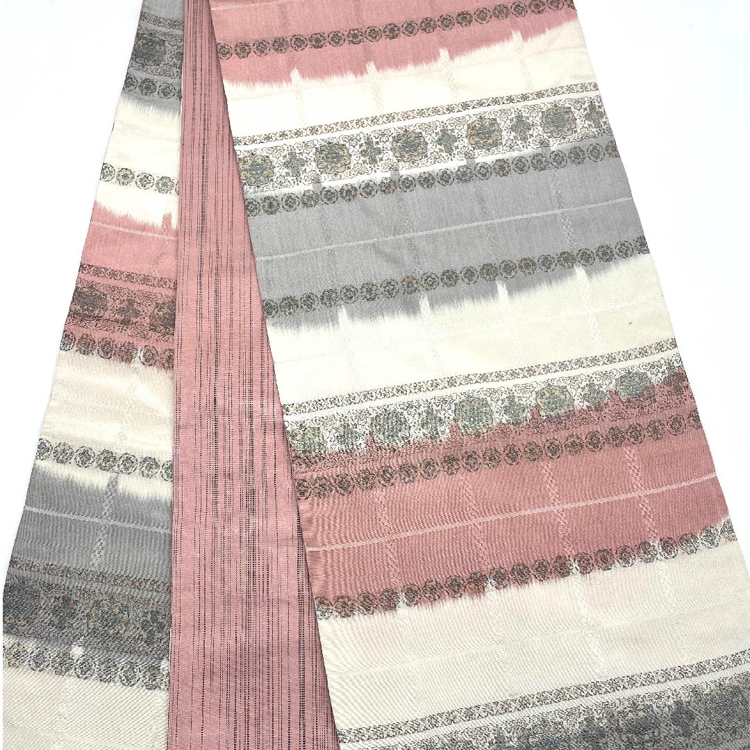 袋帯 横段 花柄 帯丈415cm 正絹 Aランク 全通 カジュアル グラデーション系 1123006893399