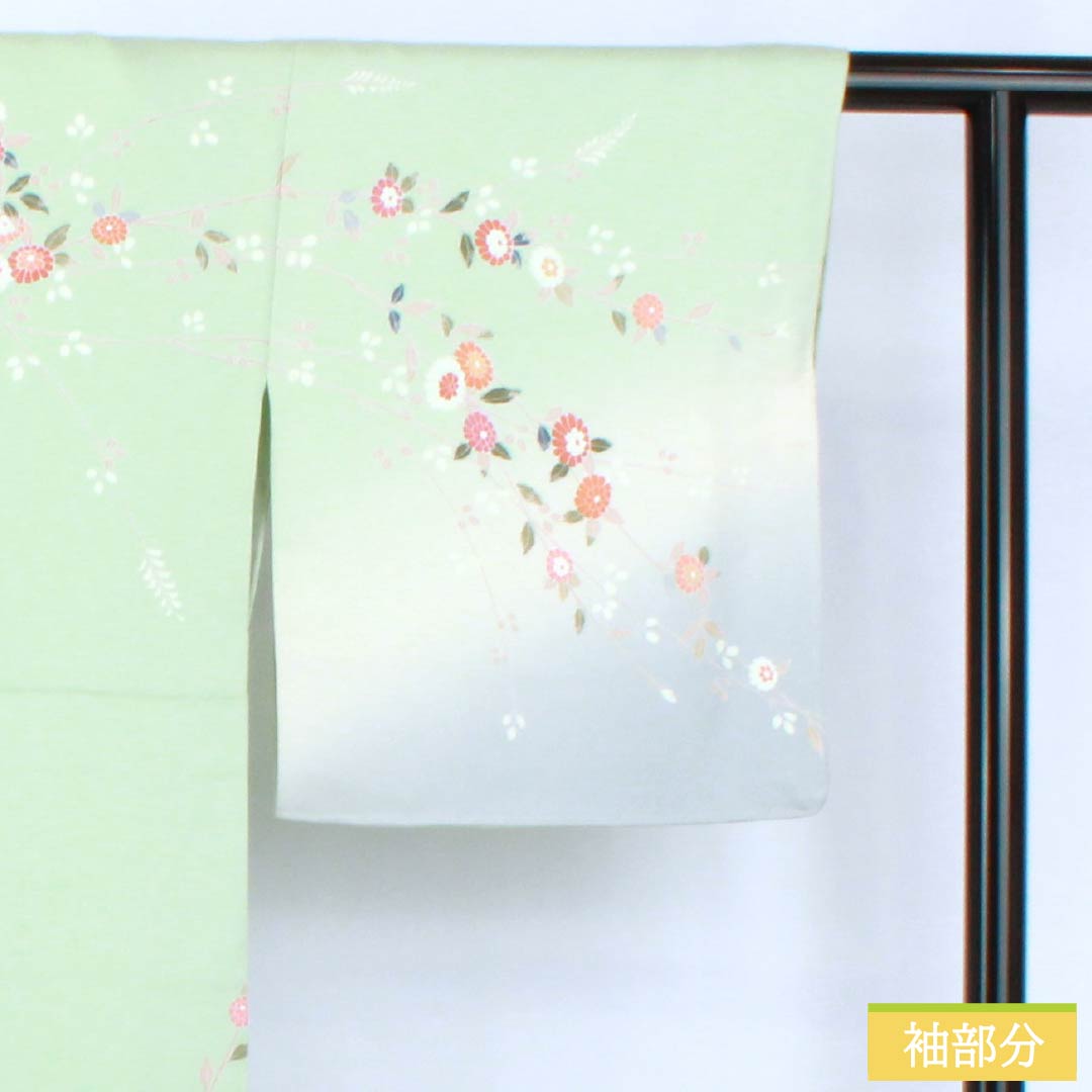 訪問着 正絹 Sランク 袷 身丈166.5cm 裄丈62cm 薄緑色(うすみどりいろ) 京友禅 草花 しつけ糸付き 緑系 1112007602519