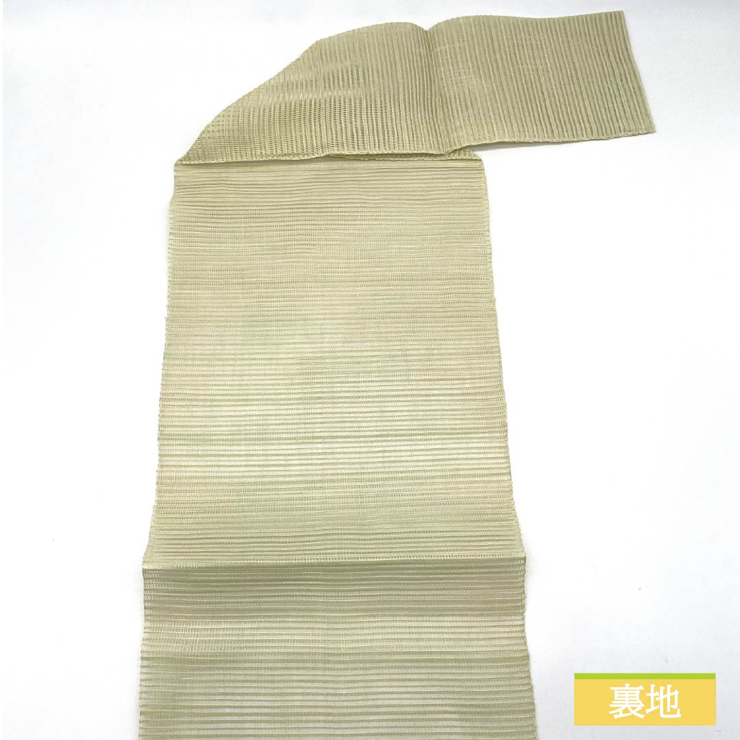 名古屋帯 硫黄色(いおういろ) 夏帯 櫛織 抽象模様 帯丈365cm 正絹 Sランク ポイント柄 カジュアル 緑系 1124008642319 松葉仕立て