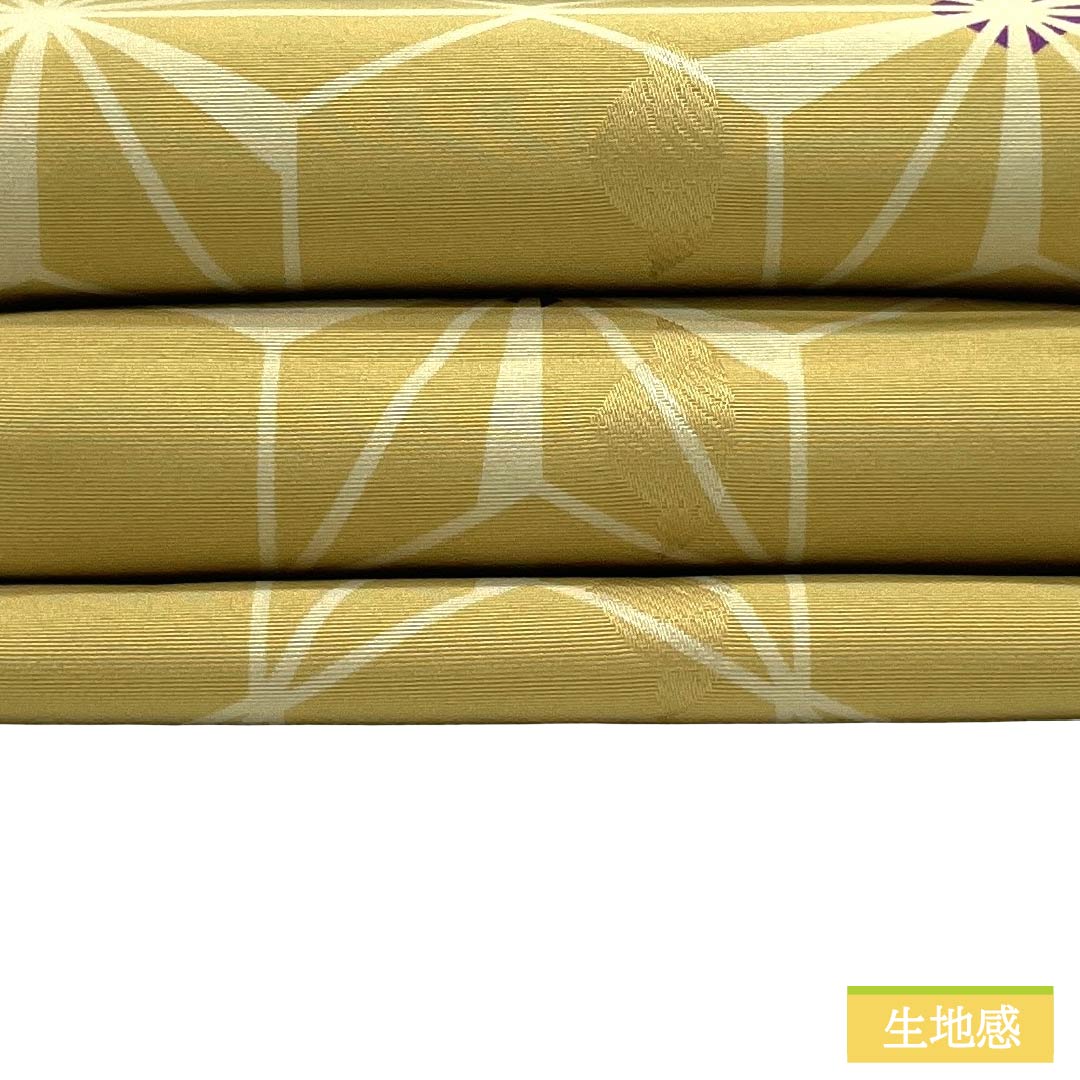 半幅帯 ポリエステル Aランク 窃黄色(せっこういろ) 染め帯 麻の葉 帯丈376cm 黄系 1125004553323