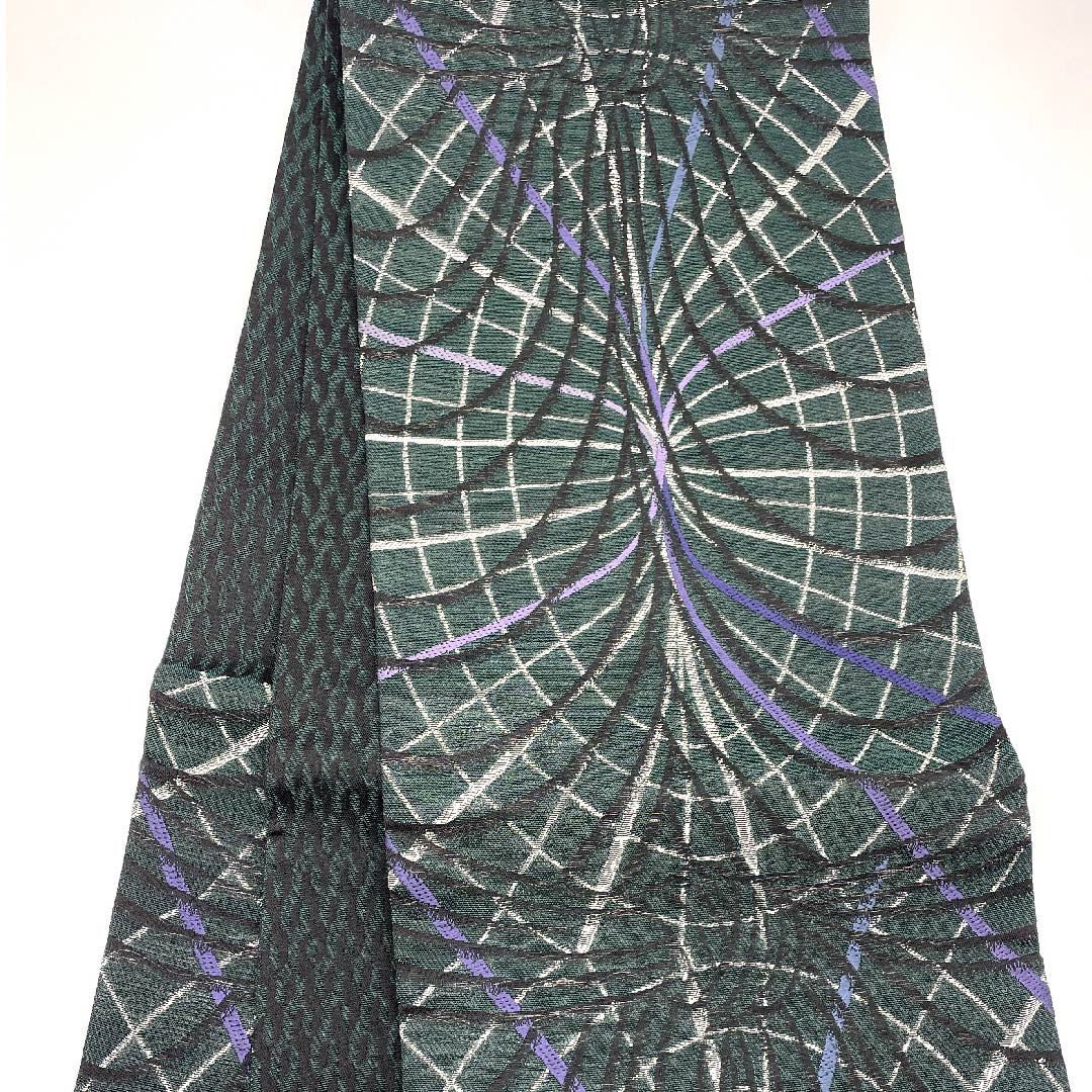 Fukuro Obi, Deep Green, Obihiro, Geometric Pattern, Length 446cm, Pure Silk, S Rank, Six-pass, Casual, Green, 1123009272319