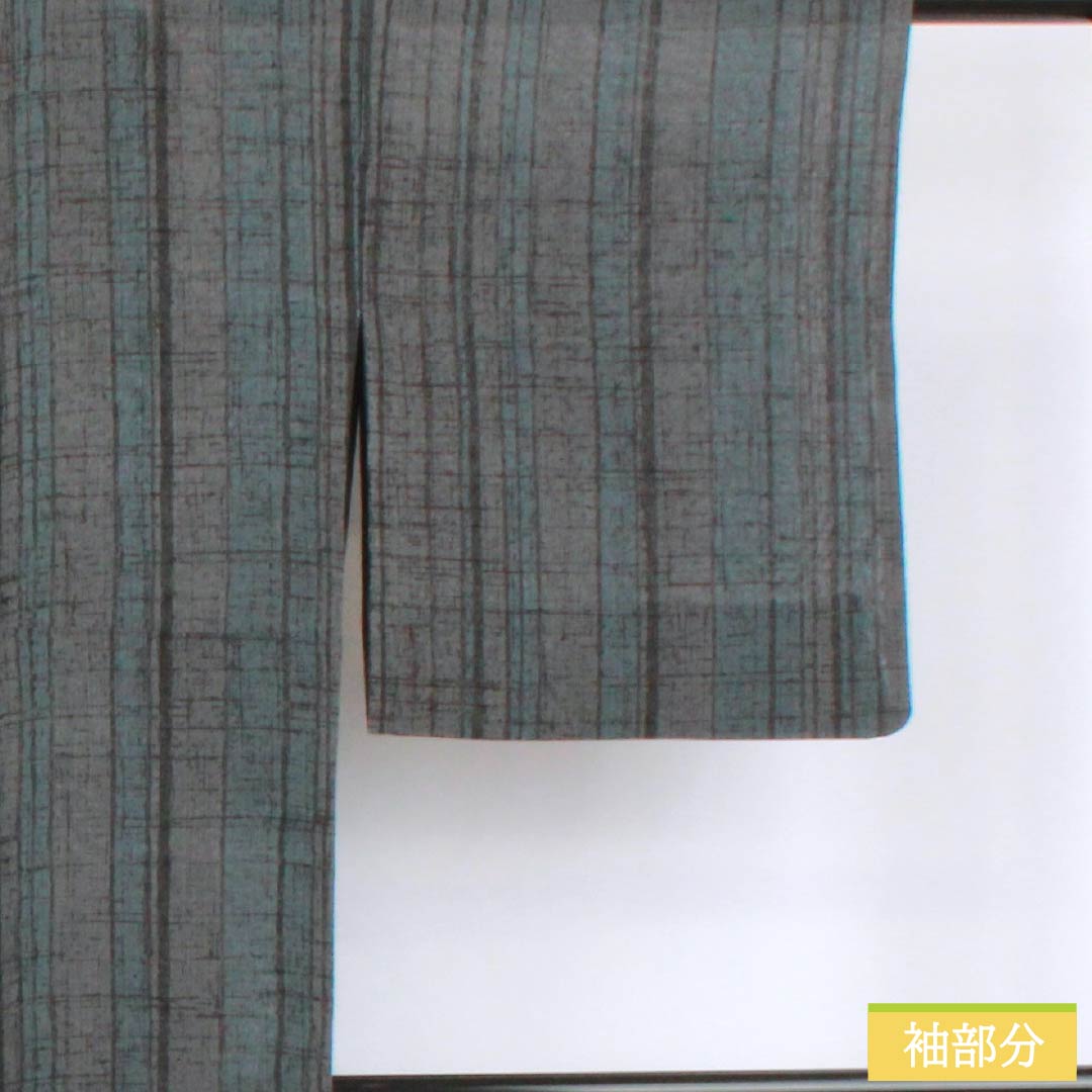 Summer Pure Silk Tsumugi Kimono, Length 158cm, Sleeve Length 63cm, Noshime Hanairo (Flower-colored Noshime) and Ibushigin (Smoked Silver) with Chirimen (Striped) and Gauze, S-Rank, Gradient Pattern, Product Number: 1132002862399