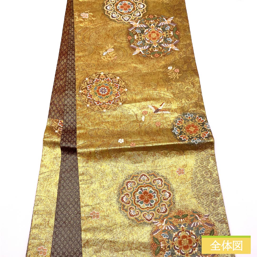 袋帯 正絹 留袖用 宝相華 鳳凰 流水 帯丈430cm Sランク 六通 フォーマル 金系 1123014582321