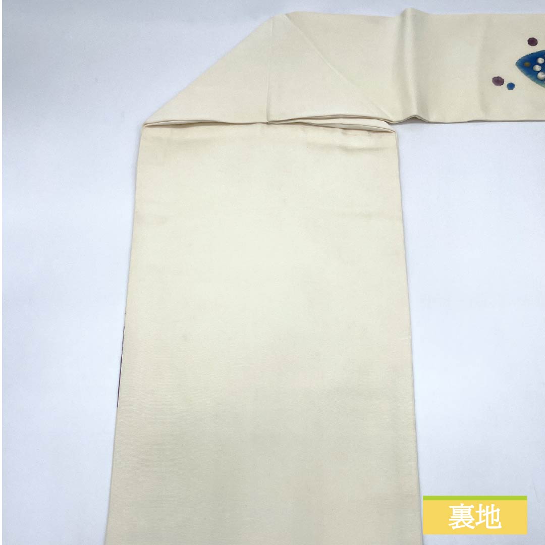 名古屋帯 生成り色(きなりいろ) 染め帯 作家物 辻ヶ花模様 帯丈352cm 正絹 Sランク ポイント柄 セミフォーマル クリーム系 1124008502315 名古屋仕立て