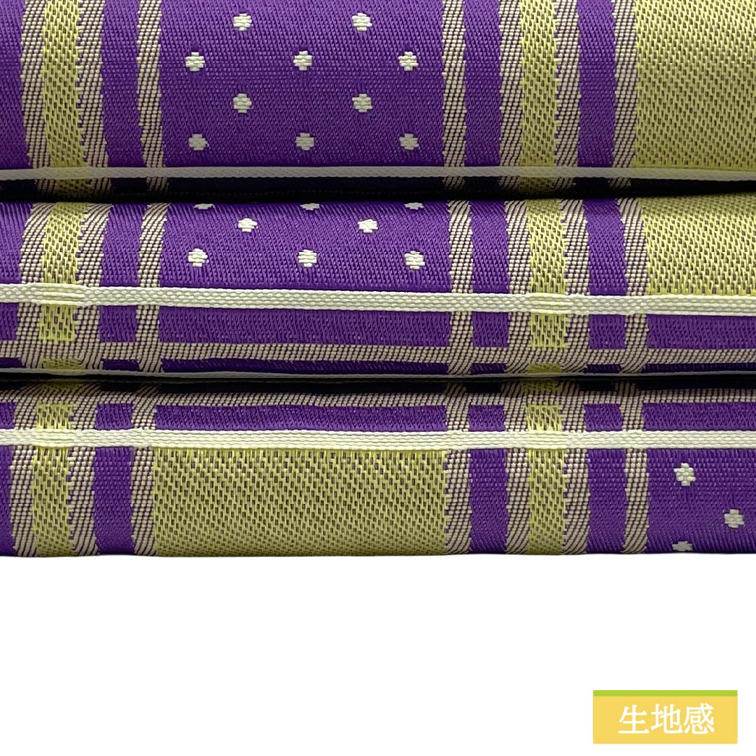 半幅帯 ポリエステル Sランク 菖蒲色(しょうぶいろ)/ 淡黄色(たんこうしょく) 若菜色(わかないろ) リバーシブル 格子 菱 帯丈396cm マルチカラー 1125005072328