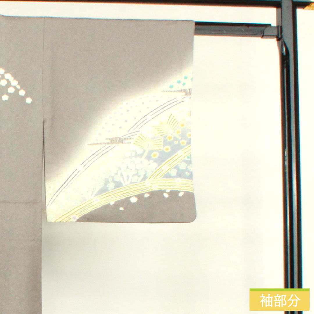 Homongi, pure silk, lined, length 155.5cm, sleeve length 63cm, gray, Oboro-zome, tie-dye, artist's work, abstract pattern, S rank, gray 1112003822322