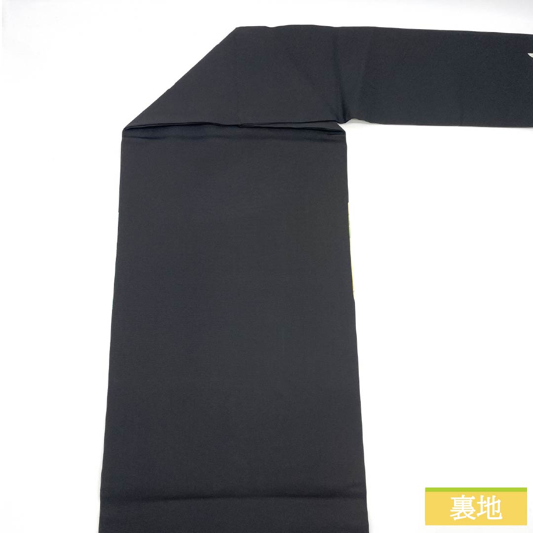 名古屋帯 正絹 Bランク 塩瀬 染め帯 草花模様 帯丈388cm ポイント柄 カジュアル 黒系 1124009824410 名古屋仕立て