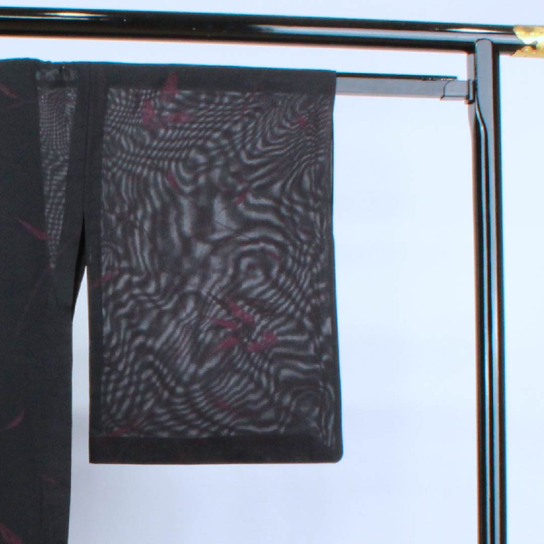 夏物 正絹 小紋 身丈153cm 裄丈61.5cm 黒色 抽象模様 絽 Aランク 黒系 1132000293210