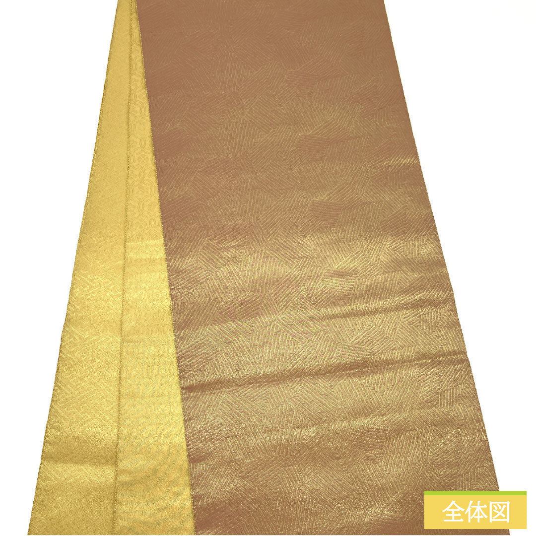 袋帯 正絹 Sランク リバーシブル 西陣織 扇面 草花模様 帯丈450cm ポイント柄 セミフォーマル 黄系 1123017002423